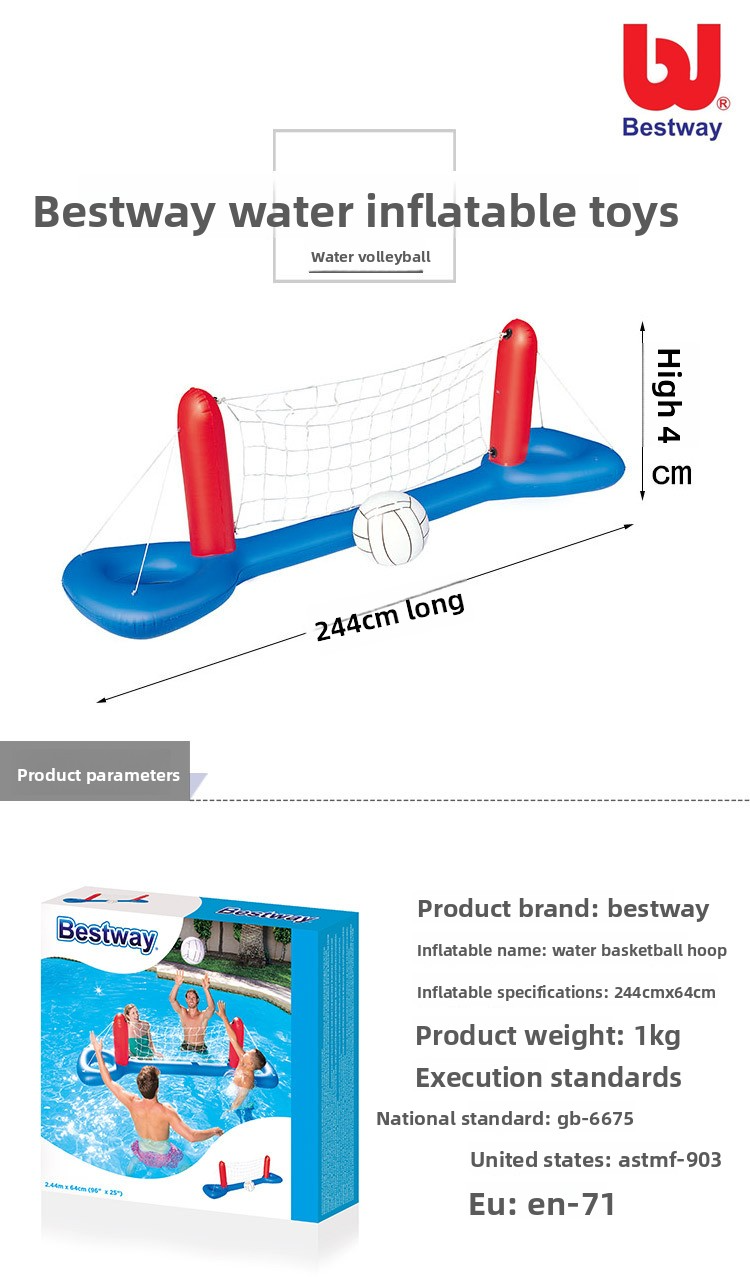 Inflatable Water Sports Set - 3-in-1 Volleyball Net, Handball Goal & Basketball Hoop With Beach Ball - Family Pool Beach Toy - Durable PVC_voghion.com