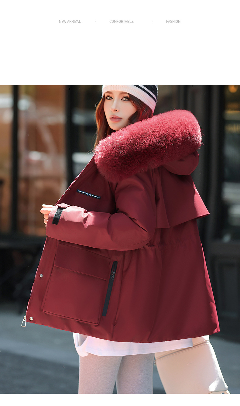 Women's Parka Coat With Detachable Rabbit Fur Hood, Waist-Belted Winter Jacket, Thickened Polyester Shell & Down Cotton Filling For Casual & Office_voghion.com