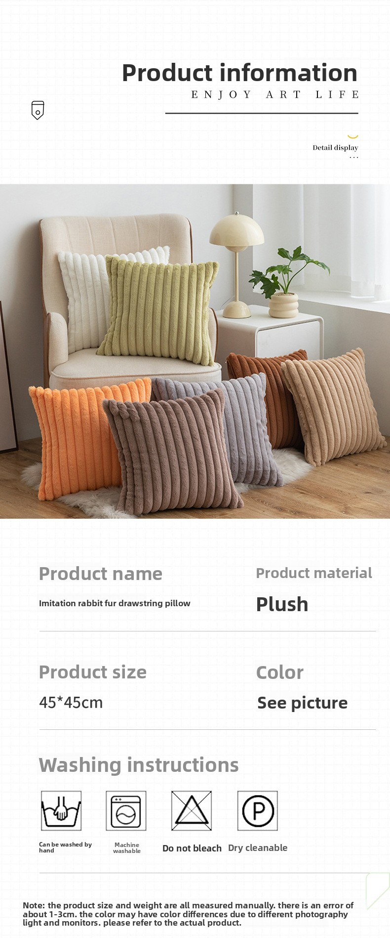 Luxury Faux Fur Throw Pillow – Soft Striped Cushion Cover With Insert For Sofa & Bed – Minimalist Solid Color Home Decor (45x45cm)_voghion.com