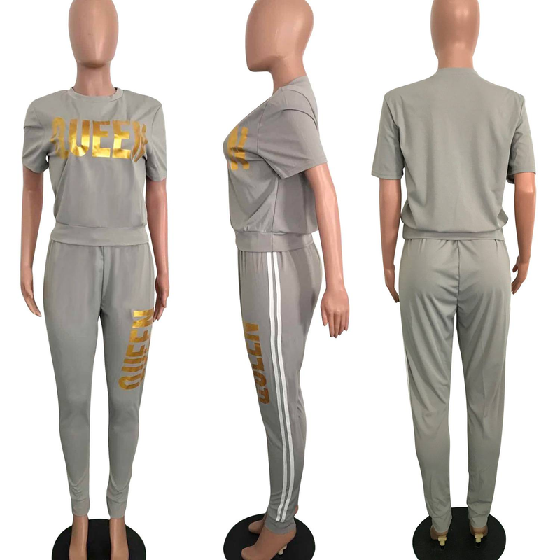 Kurzarm-T-Shirt und Hose in Übergröße mit Buchstabendruck, 2-teiliges Workout-Set mit mittlerem Stretchanteil für Damen, zweiteiliges Set in Übergröße für Damen_voghion.com