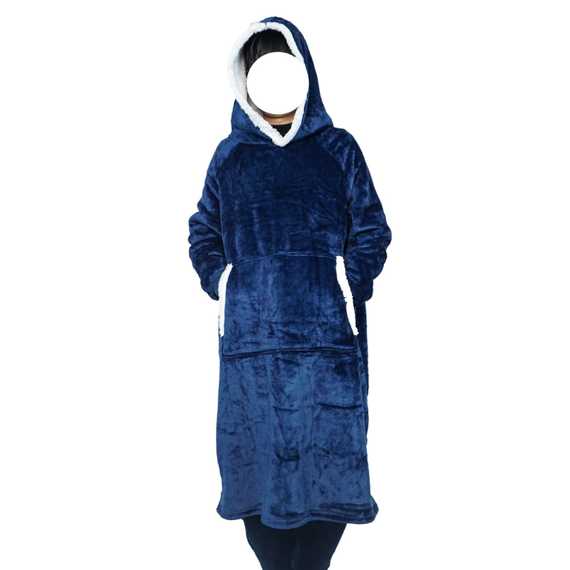 Extra-Long Fleece Snuggle Blanket With Pockets - 120cm/150cm TV Watching Robe For Couples & Families_voghion.com