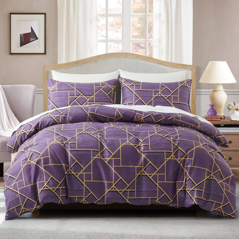 Parure de lit de luxe en nid d'abeille violet avec drap-housse élastique en microfibre douce et drap-housse élastique - Queen, King, Twin, Full_voghion.com