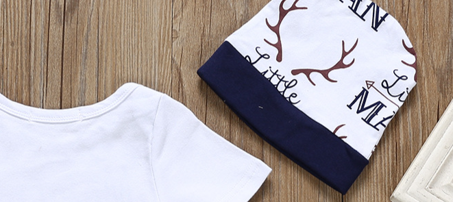 Set da 3 pezzi per neonato, composto da tutina a maniche corte, pantaloni e cappello con stampa a lettere in cotone (1-3 anni, 80-100 cm)_voghion.com
