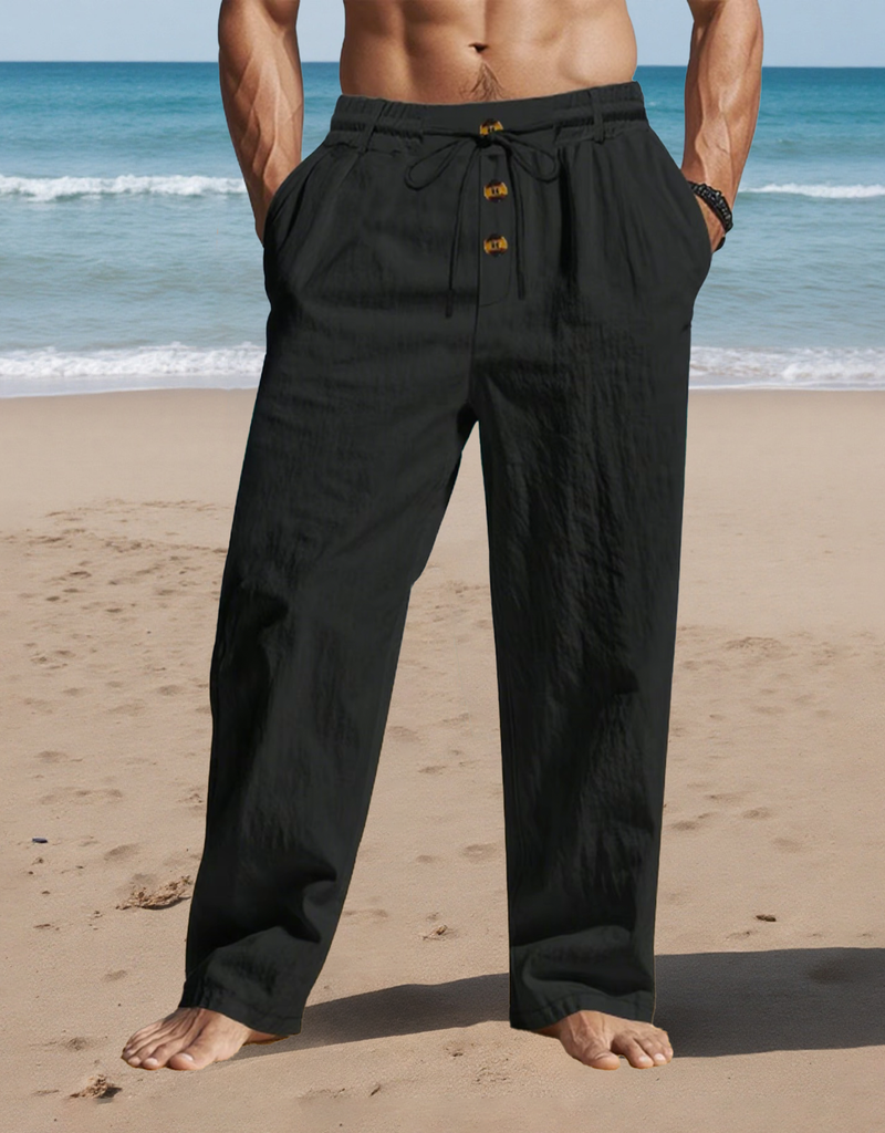 Men's New Solid Linen Trousers - Breathable Elegance With Natural Texture_voghion.com