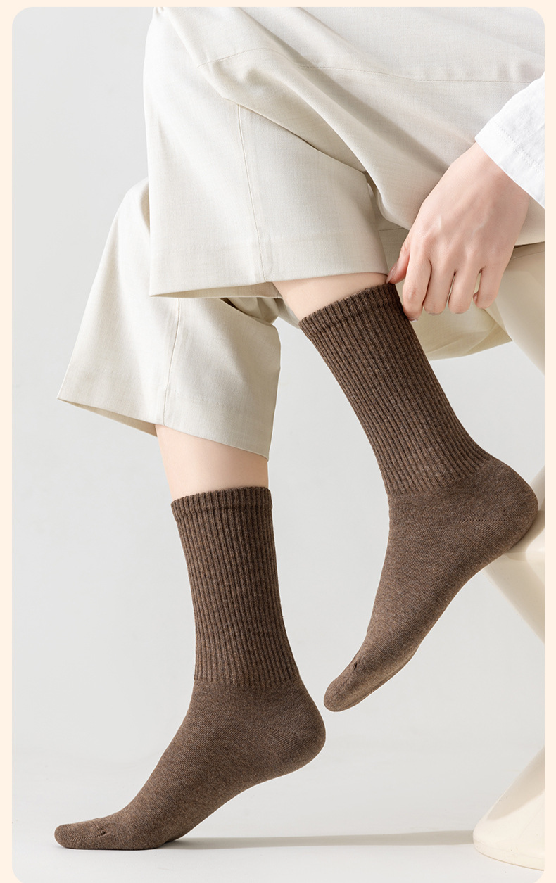 Chaussettes pour femmes en pur coton, chaussettes tube moyennes pour printemps et automne, pur coton antibactérien, déodorant, anti-boulochage, pur coton, couleur unie_voghion.com