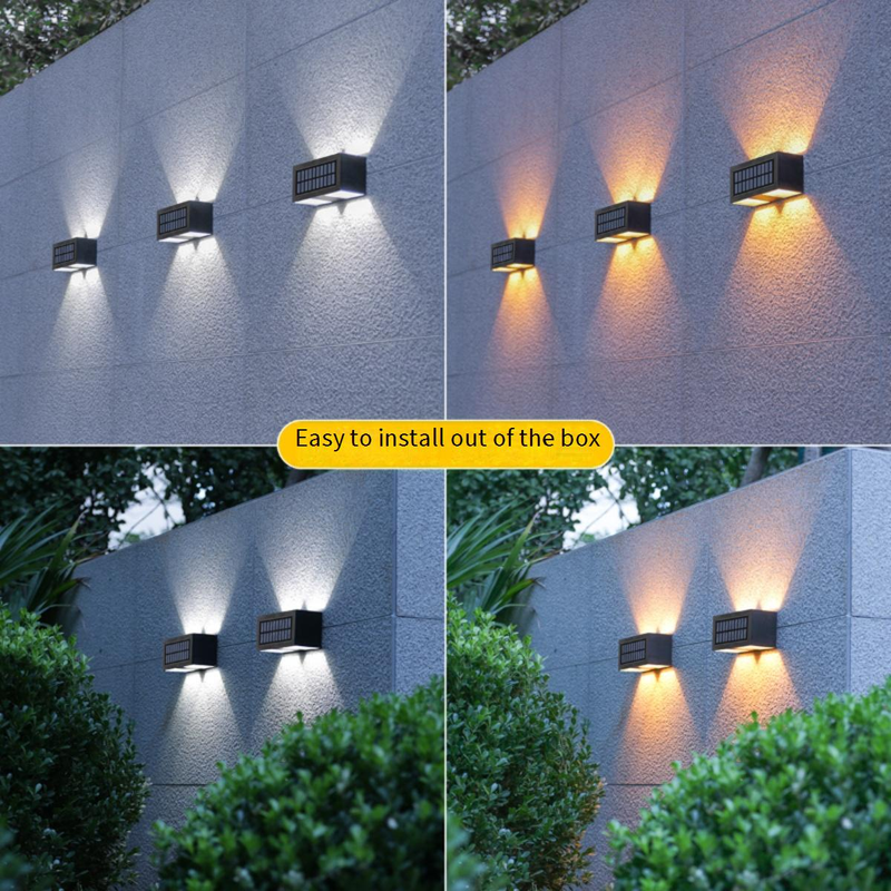Solar-Wandleuchten für den Außenbereich, wasserdichte Gartenleuchten für Terrasse, Hof, Weg, Zaun, weißes und warmes Licht, energiesparende LED-Solarbeleuchtung_voghion.com