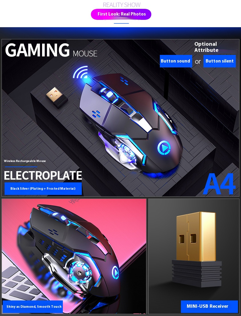 Rechargeable Silent Wireless Mouse – 6-Button Ergonomic Design, 1600DPI Adjustable, 2.4G USB For PC/Laptop/Mac_voghion.com