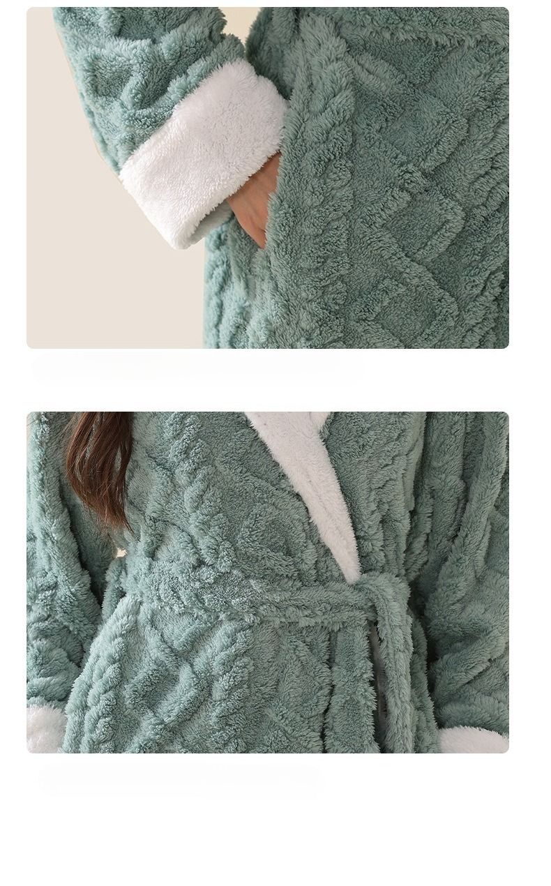 Vollständig verwaltetes, grenzüberschreitendes, erweitertes Jacquard-Flanell-Nachthemd mit Kapuze für Damen, dicker, warmer Pyjama-Bademantel für Paare_voghion.com