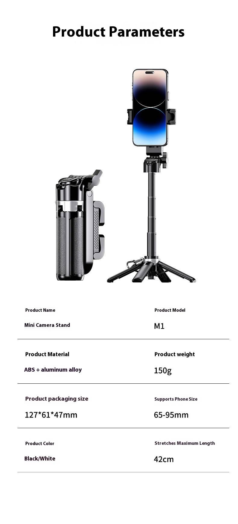 Bluetooth Selfie Stick Tripod With LED Fill Light, 1.7M Extendable Phone Holder For TikTok/YouTube, Anti-Shake & 360° Rotation (Black/Pink)_voghion.com