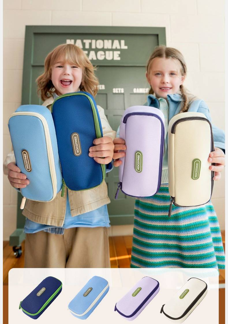 Kids' Pencil Case – Large Capacity School Organizer With Anti-Bacterial & Water-Resistant Options (Light Breeze Blue/Frosty Milk/Deep Blue/Purple))_voghion.com