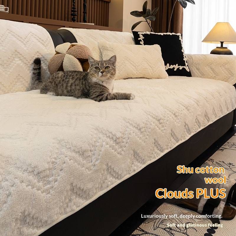 Wavy Jacquard Cotton Fleece Sofa Cushion, Winter Fluffy Chair Cushion Cover – Soft & Cozy Universal Fit For Sofas, Recliners & Armchairs_voghion.com