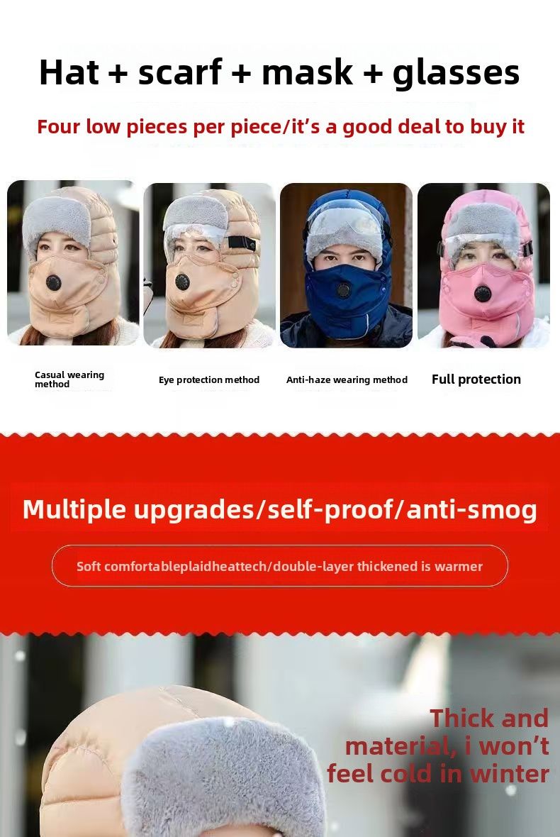 Lei Feng con forro polar, gorro grueso resistente al viento y al frío para esquí al aire libre, ciclismo eléctrico, jersey._voghion.com