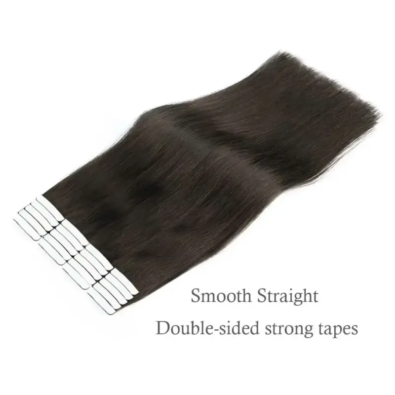 Straight Mini Tape In Human Hair Extensions 100% Natural Real Invisible Adhesive Tape For Women_voghion.com