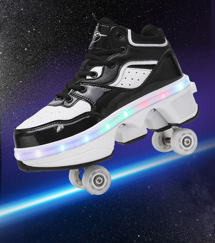 Deformierte Schuhe Deformierte Kinderschuhe Laufschuhe Vierrädrige Rollschuhe für Erwachsene Zweireihige Rollschuhe für Herren und Damen Rollschuhe mit doppeltem Verwendungszweck_voghion.com