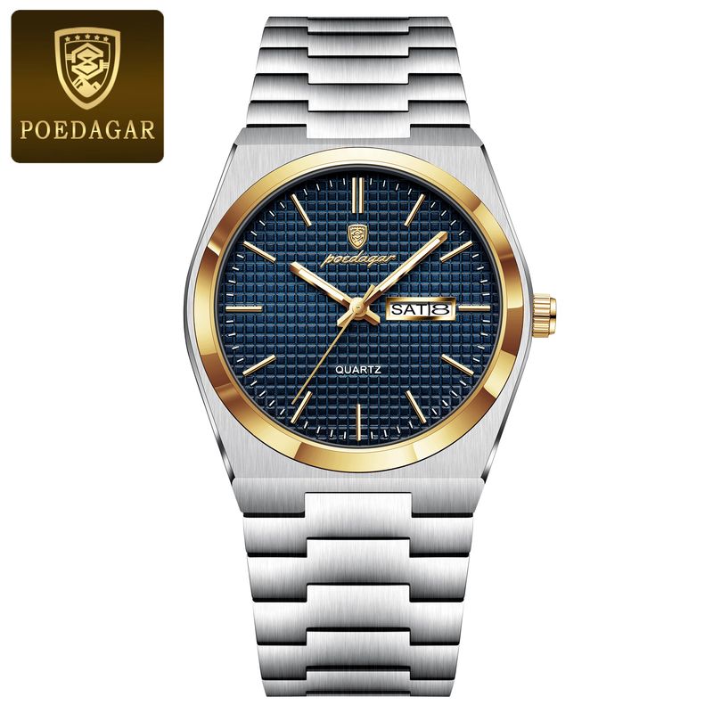 POEDAGAR Top Business Man Watch Luminous Waterproof Stainless Steel Men Wristwatch Date Week Quartz Fashion Casual Men's Watches_voghion.com