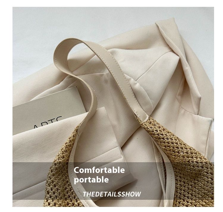 Sac tissé en herbe pour femmes, sac de loisirs de grande capacité, sac à bandoulière sous les bras occidental, nouvelle collection 2024_voghion.com