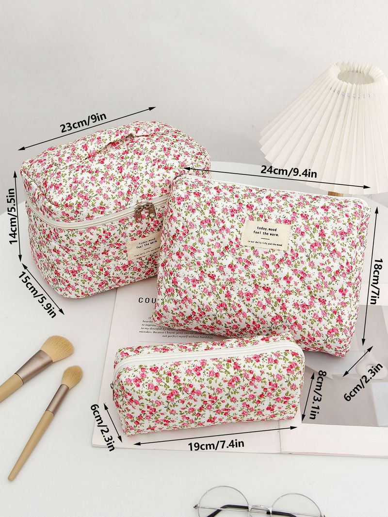 Ins Style Frische und süße Blumen-Make-up-Tasche, süße Kulturtasche für Studenten mit großer Kapazität, tragbare Aufbewahrungstasche für die Hautpflege_voghion.com