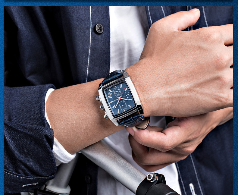 Orologio quadrato di lusso da uomo - Cronografo impermeabile con datario e lancette luminose (stile business, cinturino in pelle, resistenza all'acqua fino a 30 m)_voghion.com