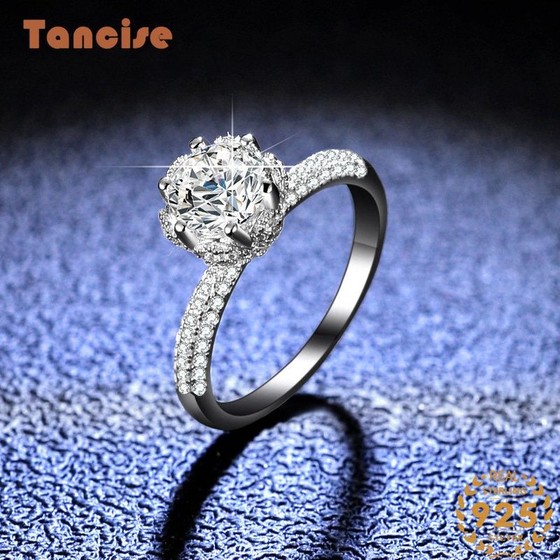 Tancise Classic Moissanite Bague en argent pour femme Bijoux Promesse de mariage Cadeau de fête_voghion.com