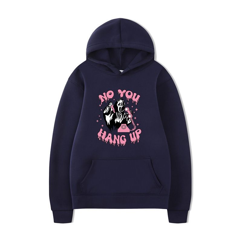 Felpa con cappuccio casual larga con stampa a cuore "No You Hang Up" per Halloween_voghion.com