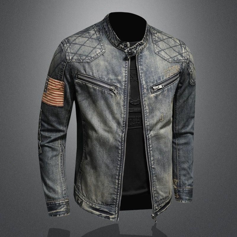 Veste en jean tendance pour homme, idéale pour toutes les saisons, printemps-automne 2024, pour la conduite, la moto, le travail, col montant, pour jeunes_voghion.com