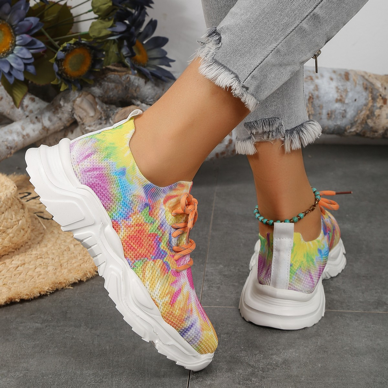 Oversized Flying Weave Casual Single Shoes for Women 2023 New Running 3d Print One Step Lightweight Lace Up Sneakers_voghion.com