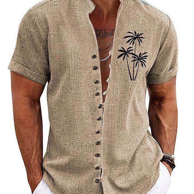 Herrenbekleidung Sommer Neues Retro-Kurzarmhemd aus Baumwolle und Leinen mit Button-Down-Kragen_voghion.com