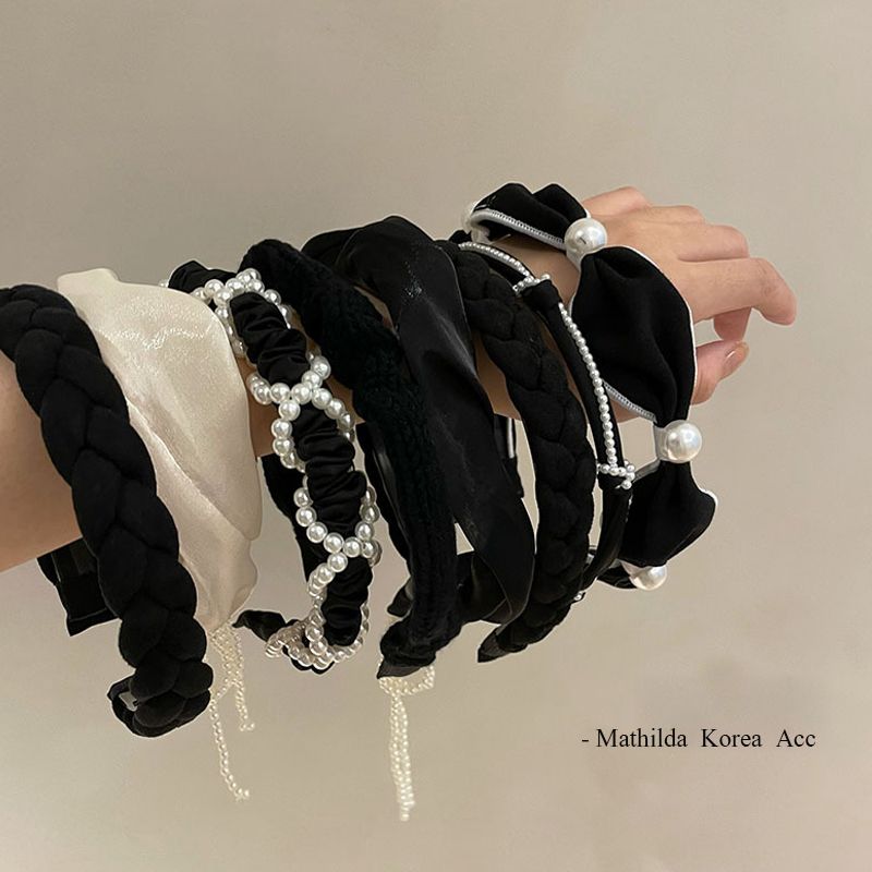 Fascia per capelli a tesa larga con aumento di altezza, in maglia di perle nere, stile francese, di qualità imbattibile_voghion.com