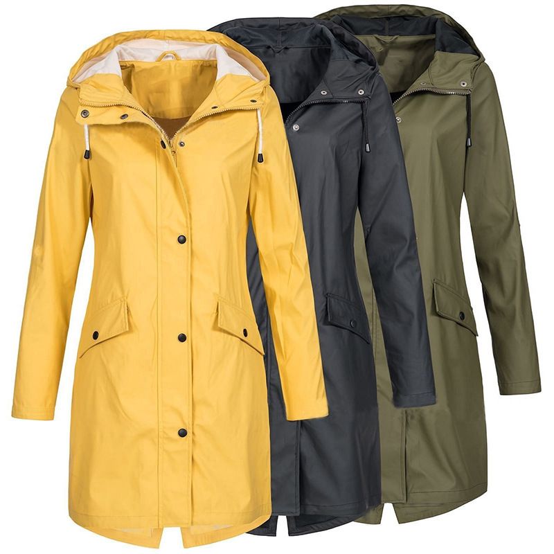 Women's Waterproof Hiking Jacket – Longline Windproof Outdoor Coat With Hood In Yellow/Green/Black/Blue/Pink_voghion.com