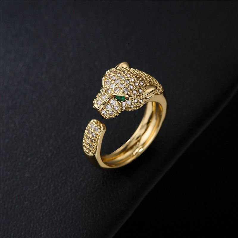 Ready Stock 2024 New Arrival Zircon Animal Adjustable for Women Delicate κοσμήματα Γαμήλια δαχτυλίδια Leopard Crystal_voghion.com