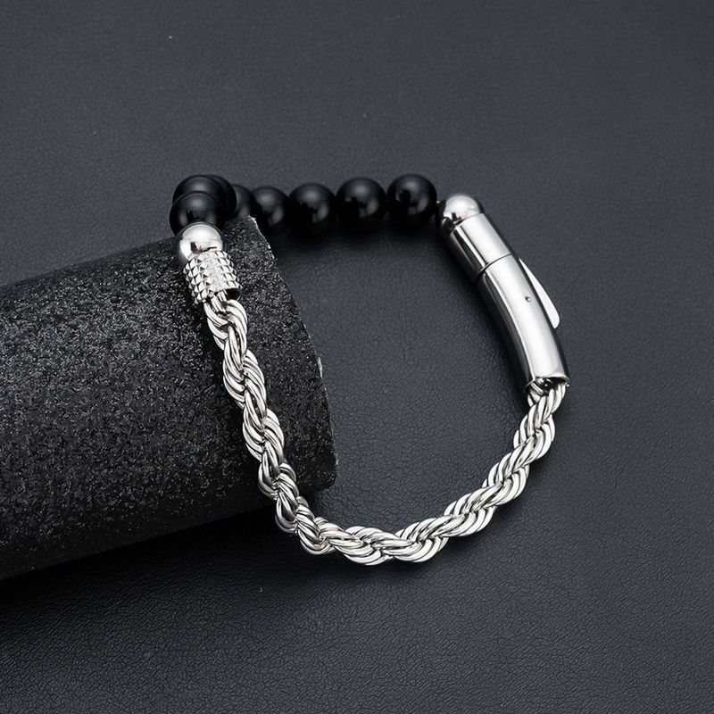 Bracciale in acciaio al titanio con catena intrecciata in acciaio inossidabile, stile cinese, nuovo, resistente alla luce, per uomo_voghion.com