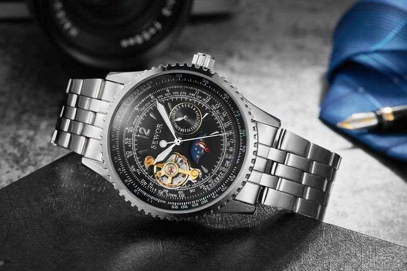 Sewor Steel Strip Multifunctional Sun, Moon, Stars, Hollowed Out Large Flywheel For Men's Business Hinery_voghion.com