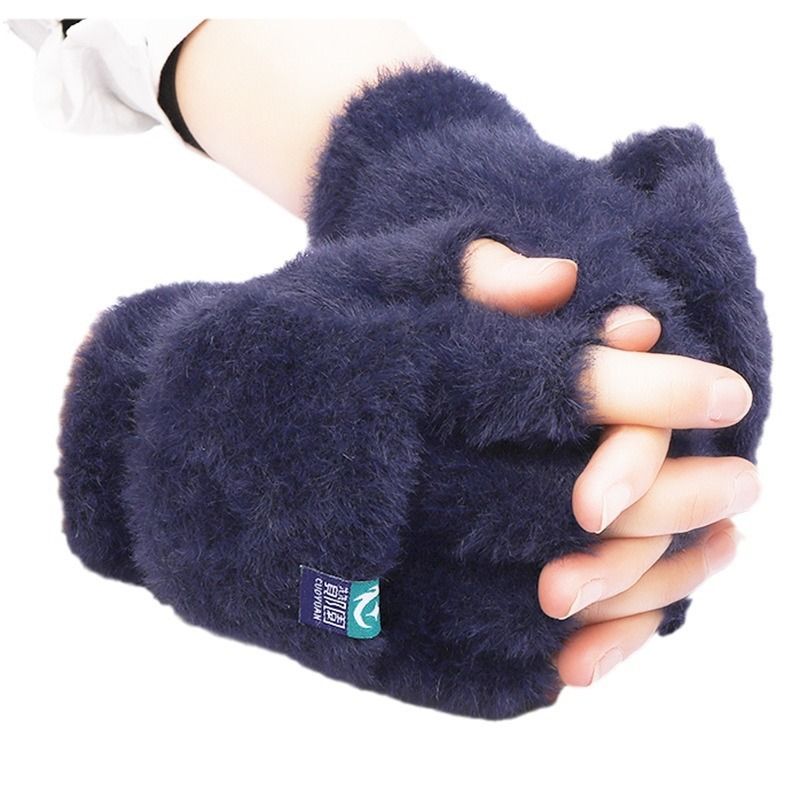 Gants d'hiver chauds en peluche pour femmes, mitaines sans doigts, épais, résistants au froid, célébrités d'Internet_voghion.com