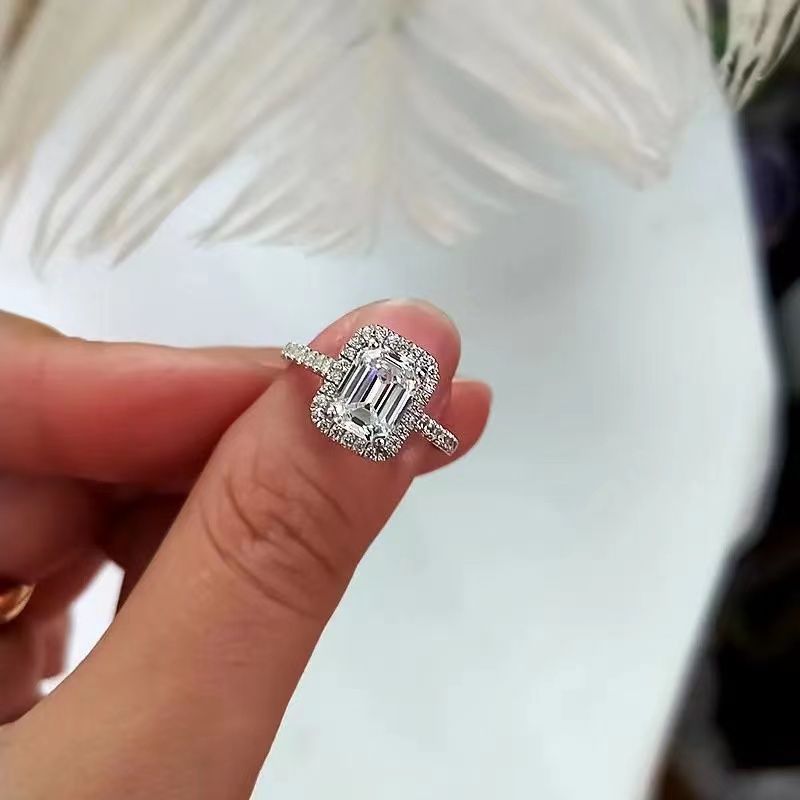 Anello da sposa con diamanti quadrati in oro bianco 18 carati, da donna, principessa, con diamanti, alla moda, con personalità, a forma di uovo di piccione, colore D, anello Premium Sense_voghion.com