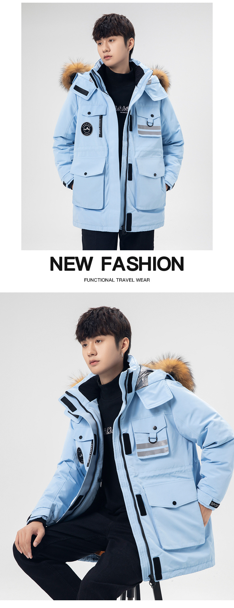 High Quality Down Jacket Men's Winter White Duck Down Thickened Fur Collar Jacket Casual Windbreaker Couple Workwear Party Jacket_voghion.com