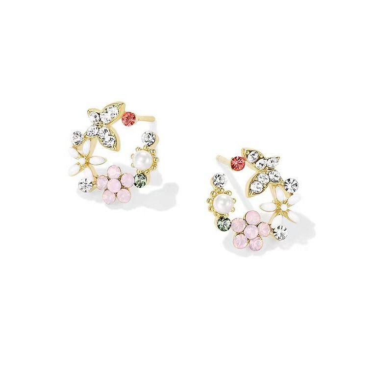 Orecchini in resina a forma di farfalla con piccoli fiori freschi e aghi d'argento, versatili e dal temperamento artistico, stile vacanziero_voghion.com