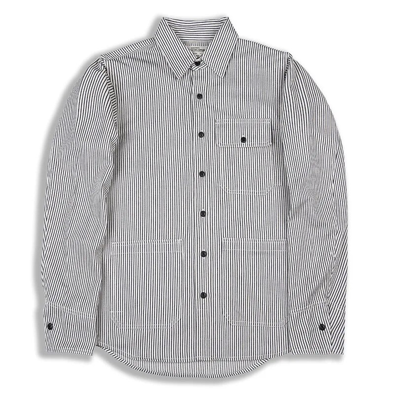 İlkbahar Sonbahar Kargo Gömlek Erkekler Uzun Kollu Çizgili Batı denim gömlek Safari Tarzı Askeri Erkek Gömlek Çok cepler Erkekler Tops_voghion.com