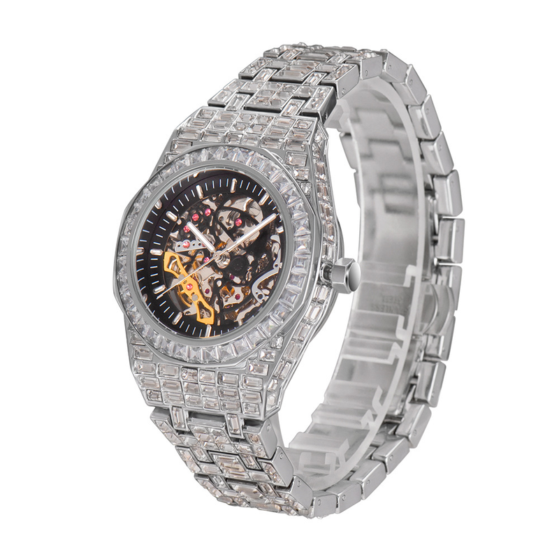 MISSFOX Hip Hop High-End Full Diamond Night Glow Hollow mechanische Herrenuhr_voghion.com