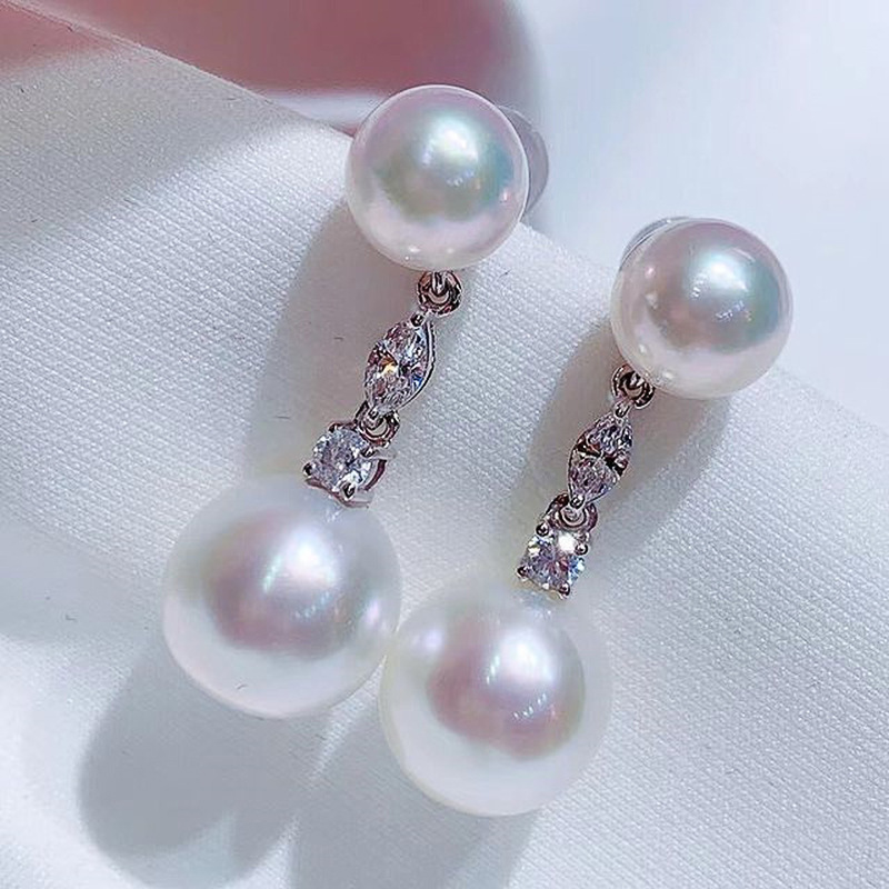 Perlenohrringe im Cao Shi-Stil mit schlichtem Temperament und langen Muschelperlenohrringen mit Diamanteinlage und kleinen Duftaccessoires_voghion.com