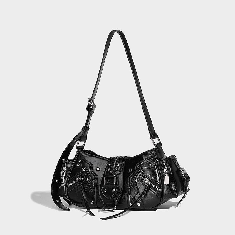 Sac à main tendance à rivets, bandoulière simple, multi-poches, en cuir ciré à l'huile, nouvelle tendance printemps-été 2025, polyvalent_voghion.com