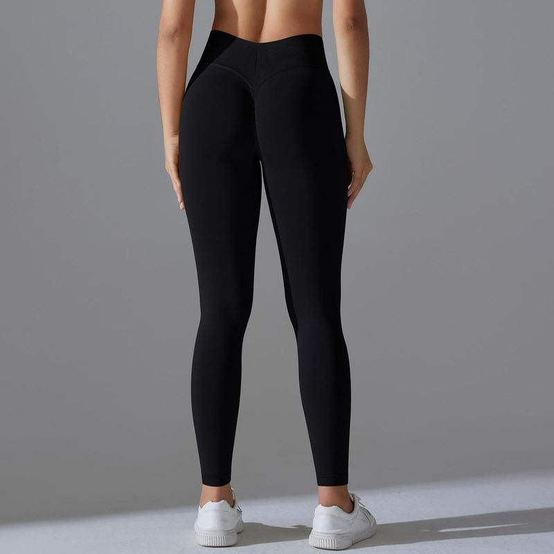 Seamless Knitted Solid Color V-Waist Tight High Elastic Hip-Lifting Yoga Pants For Sports Running Fitness_voghion.com