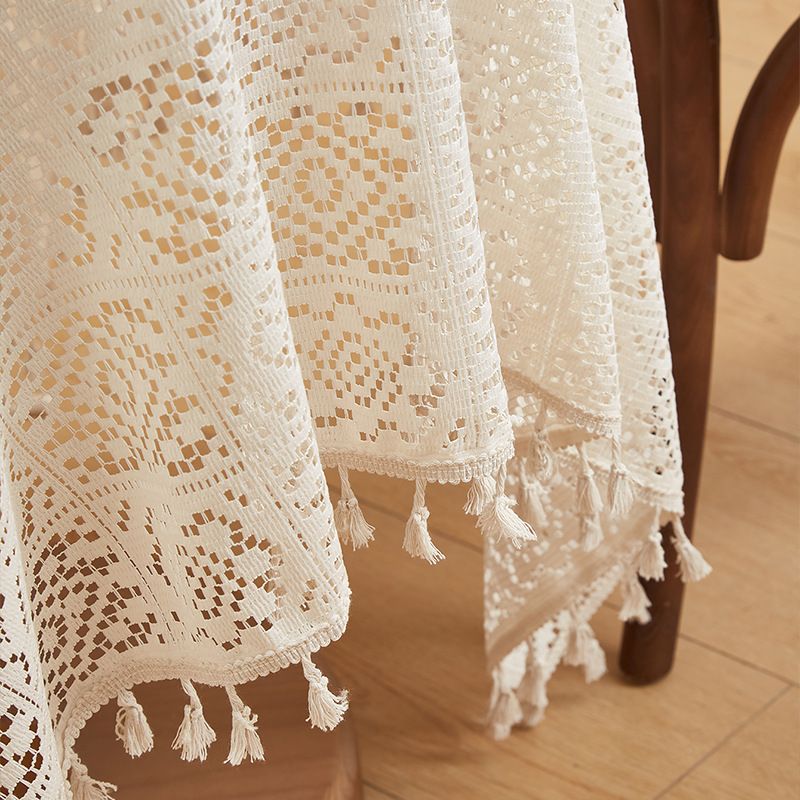 Nappe vintage américaine en dentelle au crochet – Housse rectangulaire en polycoton faite main pour tables à manger et tables basses (motif losange, plusieurs tailles)_voghion.com