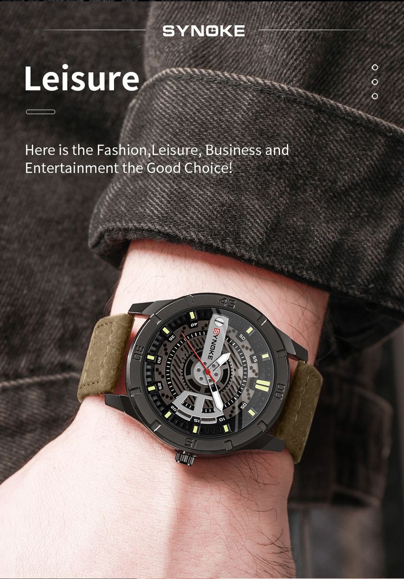 Men's Retro Fashion Quartz Watch With Leather Strap, Large Dial, Water Resistant, Casual & Sporty Style Retro Design Large Screen Trend_voghion.com