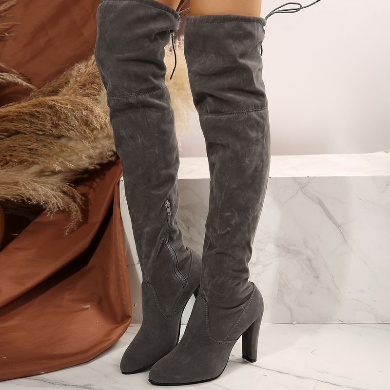 New autumn and winter long boots thick heel suede high elastic boots pointed high heel boots_voghion.com