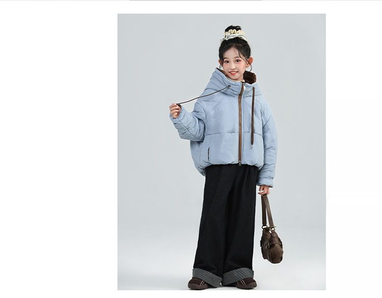 2025 New Style Girls Contrast Color Down Cotton Jacket Casual Loose Thick Warm Winter Cotton Jacket For Middle And Large Children_voghion.com