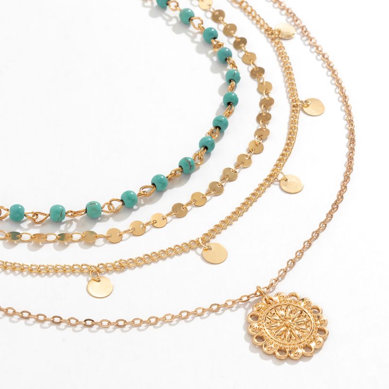 2025 Nieuwe aankomsten 4 stuks/set Boho stenen bloemenplaat hanger choker ketting voor vrouwen vintage gouden kleur verstelbare ketting esthetische sieraden_voghion.com