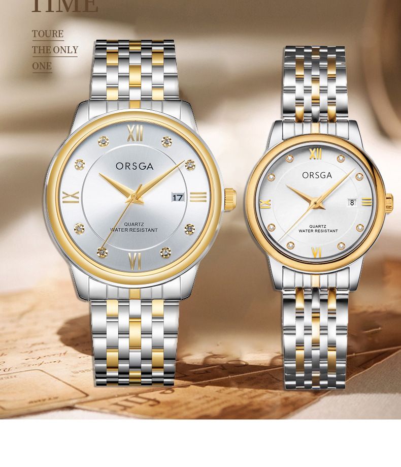 Orologi al quarzo, orologi da coppia di alta gamma, con calendario, orologi da lavoro, in oro e diamanti, per uomo e donna._voghion.com