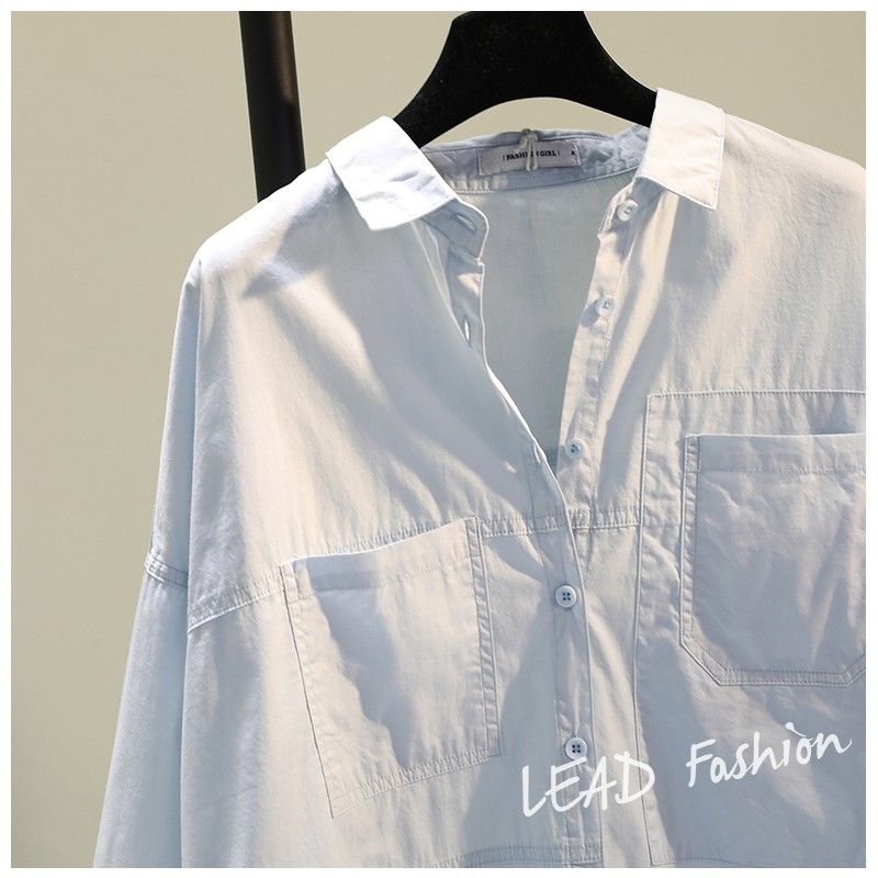 2024 doppia tasca anteriore corta posteriore bianca donna, versione coreana camicia casual stile BF artistico per donne alla moda_voghion.com
