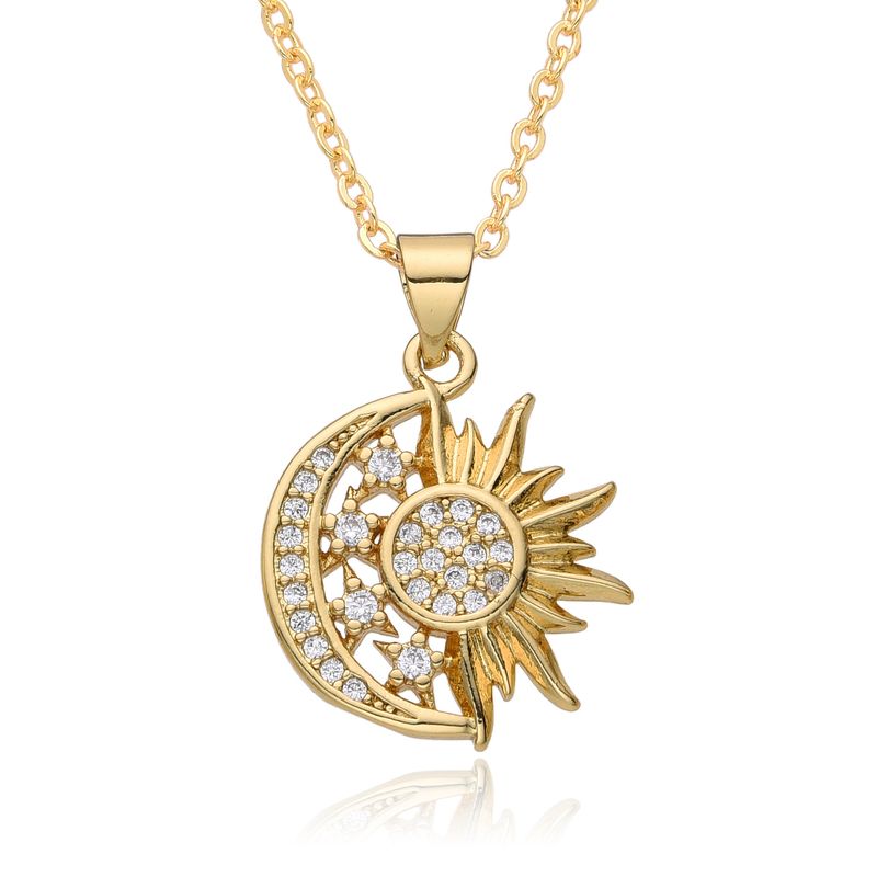 Nytt etniskt stil mikroinlagt zirkon sol- och månehalsband hänge ljus lyxig nischdesign kall nyckelbenskedja_voghion.com