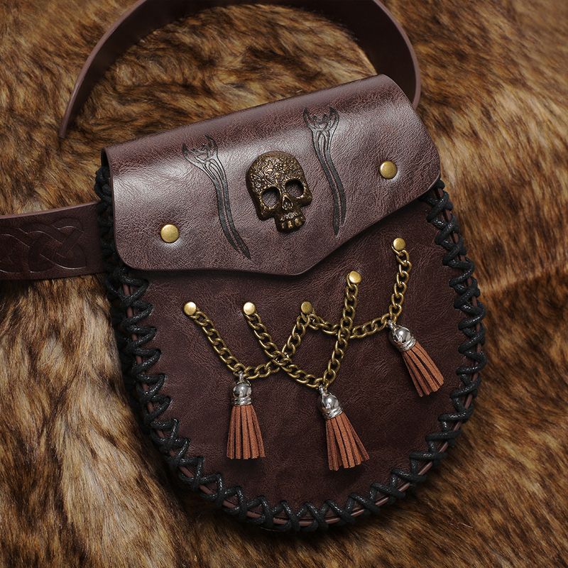 Viking Style Medieval Leather Coin Pouch – Retro Embossed Knight Belt Bag, Vintage Waist Bag for Cosplay and Outdoor Use_voghion.com